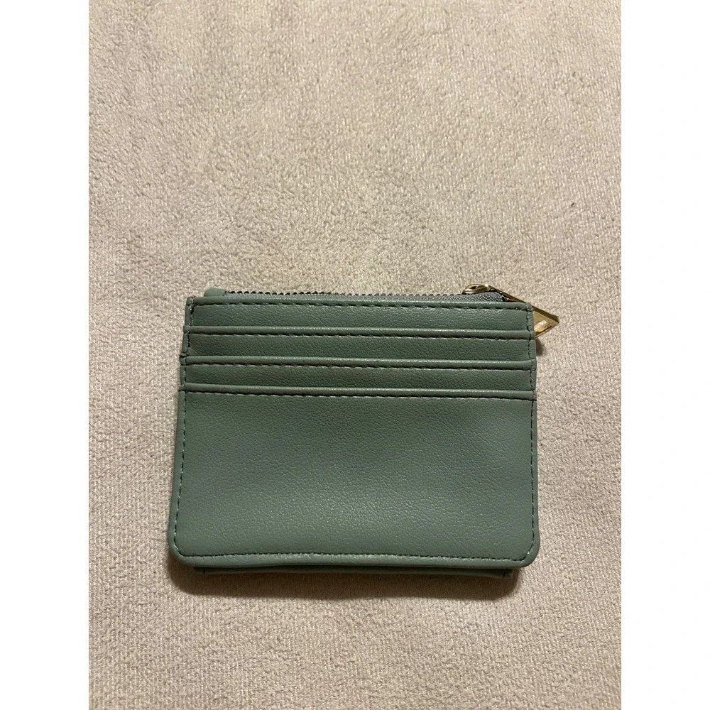 Juicy Couture Sage Green Card Holder Wallet Gold Studded ID Window Zip Pocket